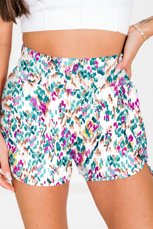 Printed High Waist Shorts White