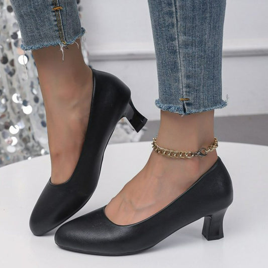 Point Toe Block Heels Pumps Black