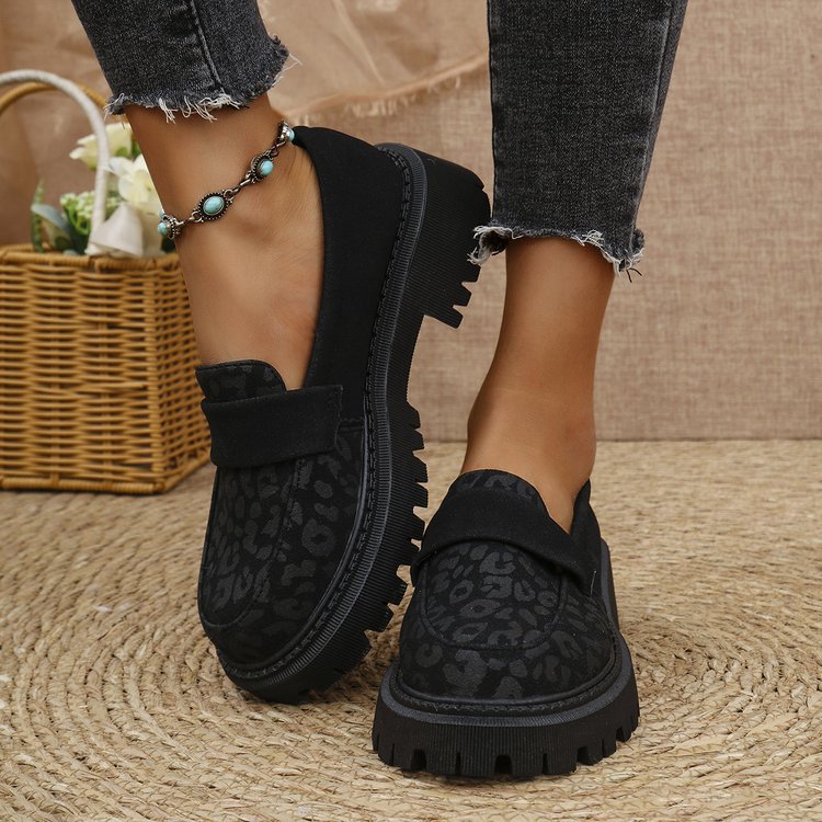 Women's Platform Loafers – British-Inspired PU Leather Slip-On Shoes with Chunky Sole