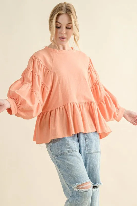 And The Why Loose Fit Tiered Raw Edge Hem Blouse