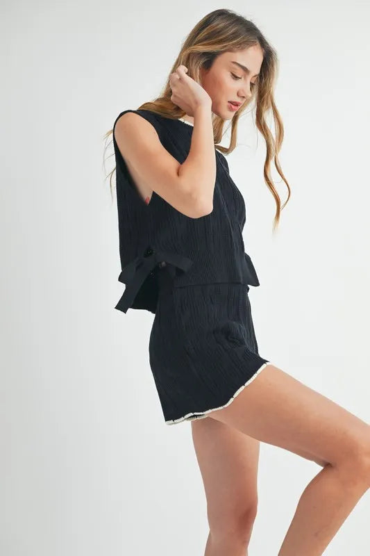 MABLE Side Tie Detail Knit Vest and Shorts Set