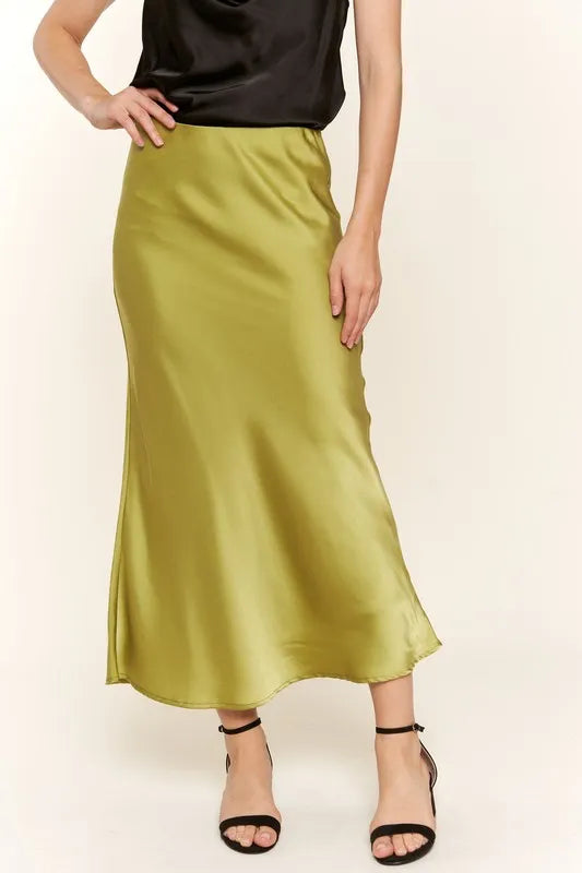 And The Why Satin Midi Skirt GREENISH