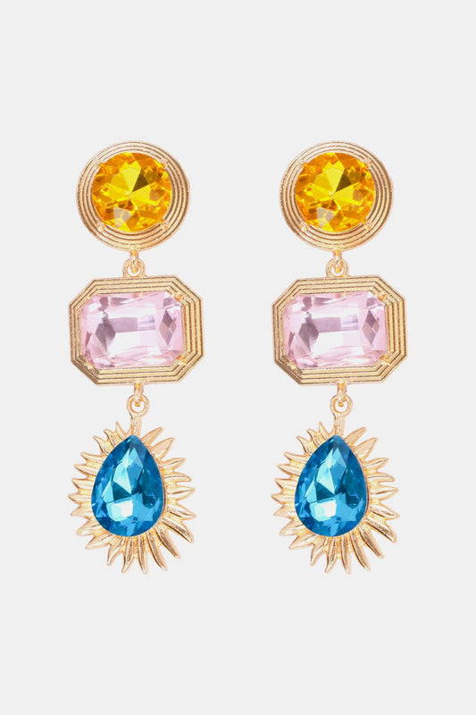 Geometrical Shape Zinc Alloy Frame Glass Dangle Earrings Multicolor One Size
