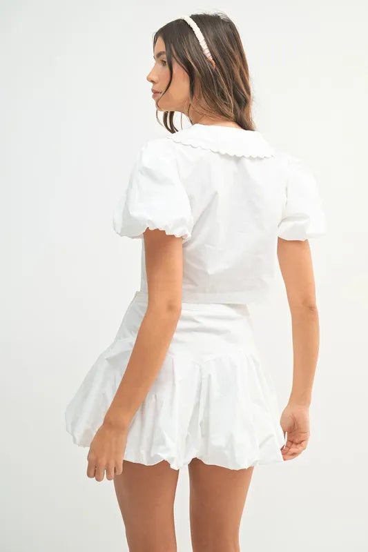 MABLE Puff Sleeve Button Down Top and Bubble Skirt Set