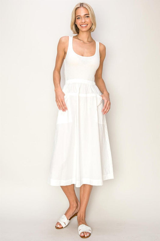HYFVE Mixed Media Midi Tank Dress Off White