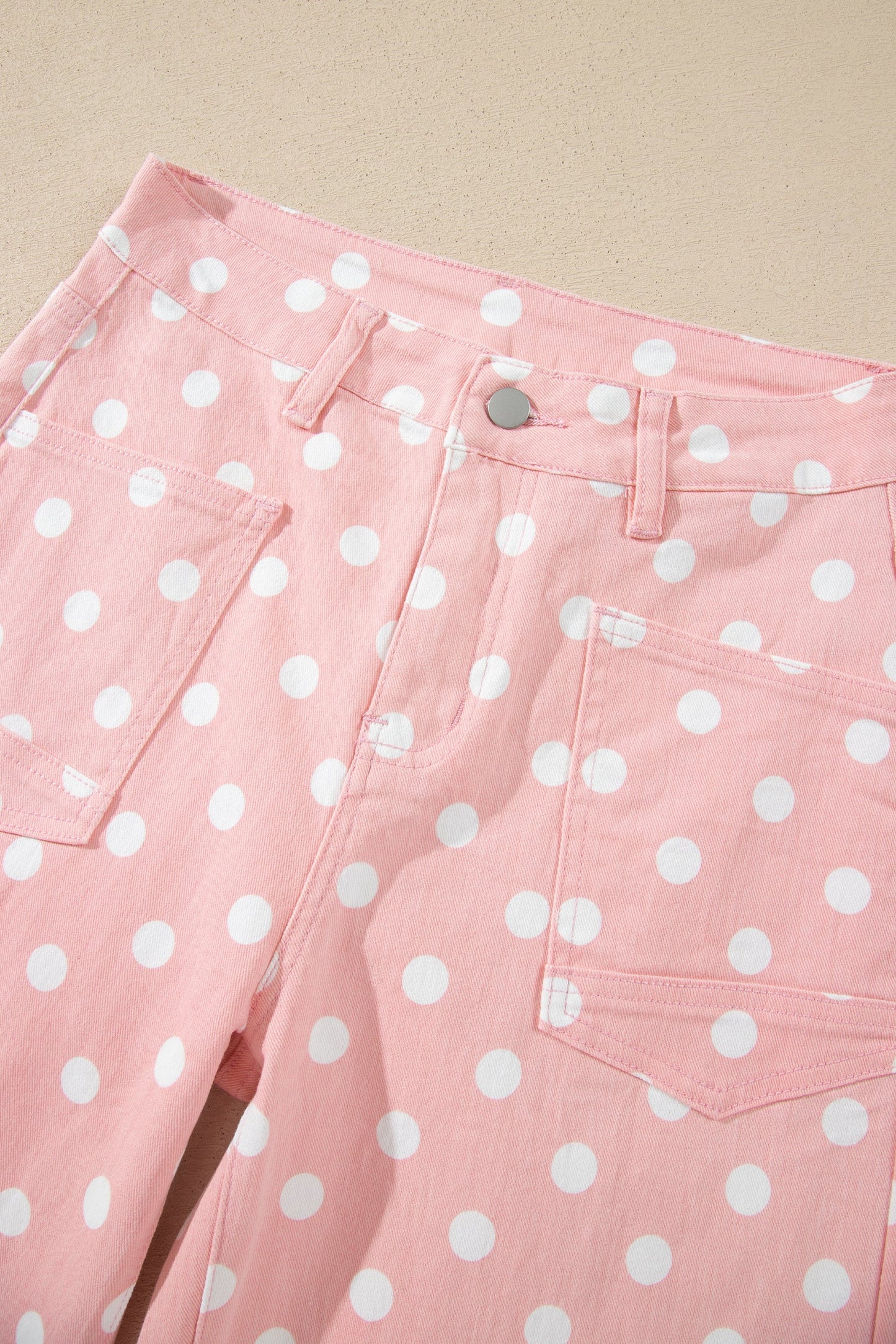 Polka Dot Denim Raw Hem Barrel Jeans