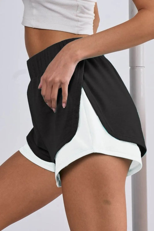 BiBi French Terry Knit Color Block with Sid Slit Shorts BLACK