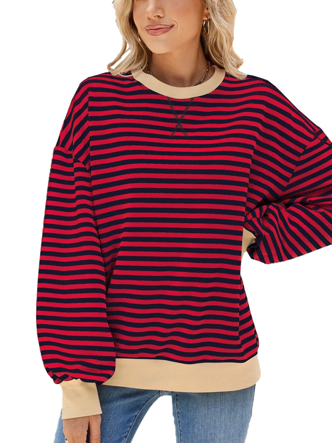 Striped Crew Neck Long Sleeve Sweatshirt