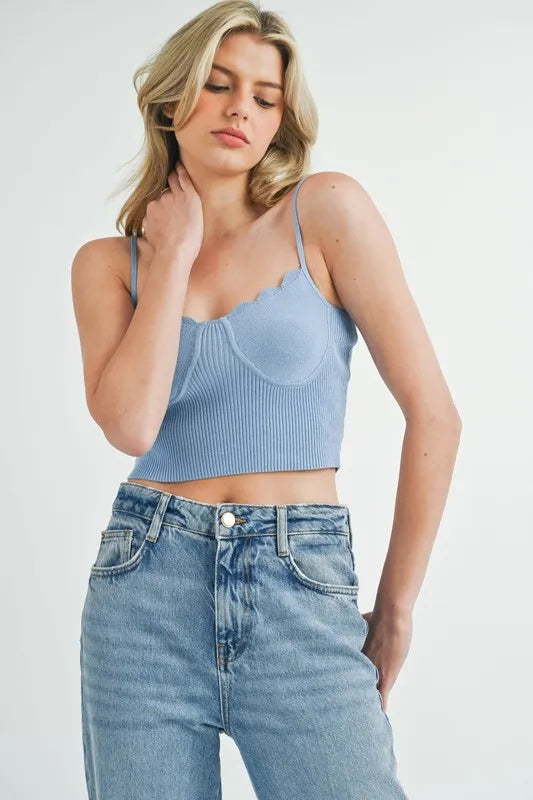 MABLE Scalloped Edge Ribbed Knit Cami