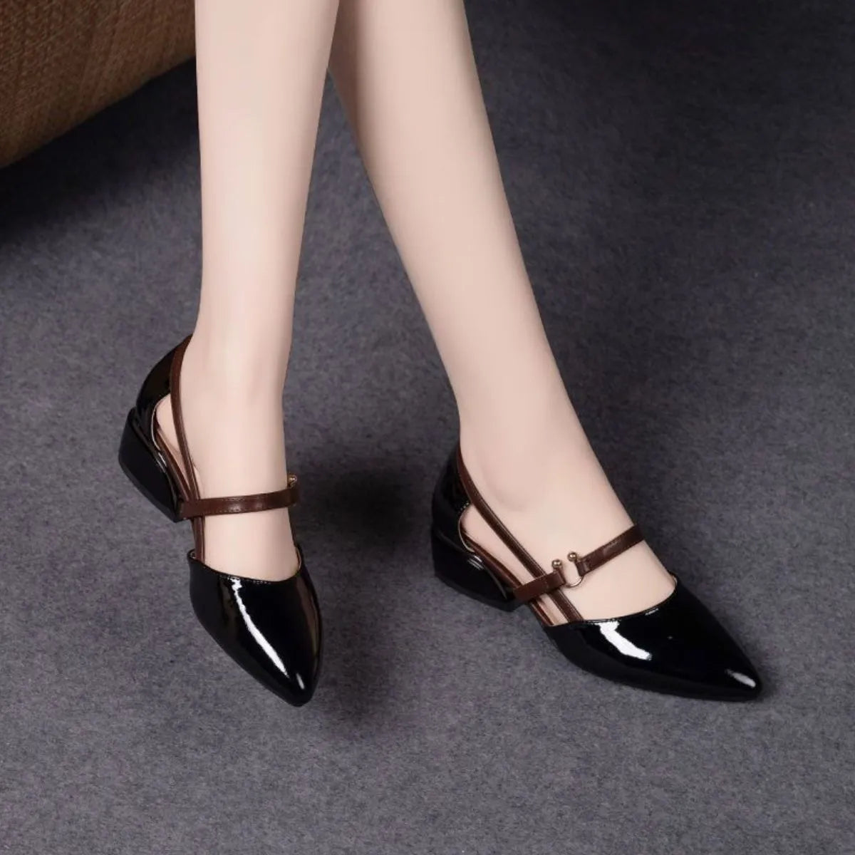 Point Toe Block Heels Pumps Black