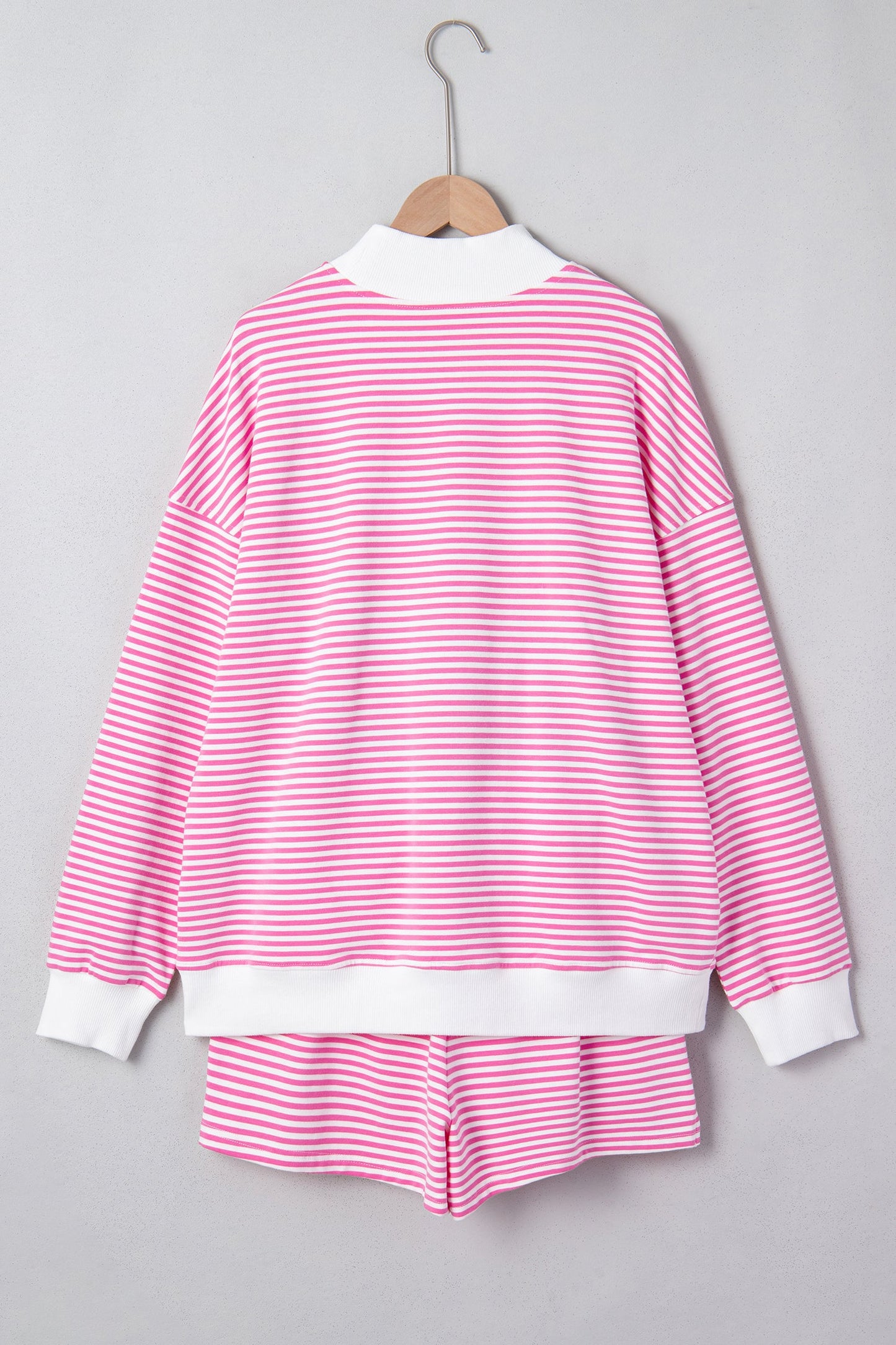 Stripe Oversize Mock Neck Sweatshirt & Shorts Set