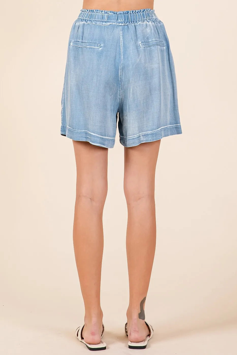 Mittoshop Washed Chambray Elastic Waist Easy Fit Shorts