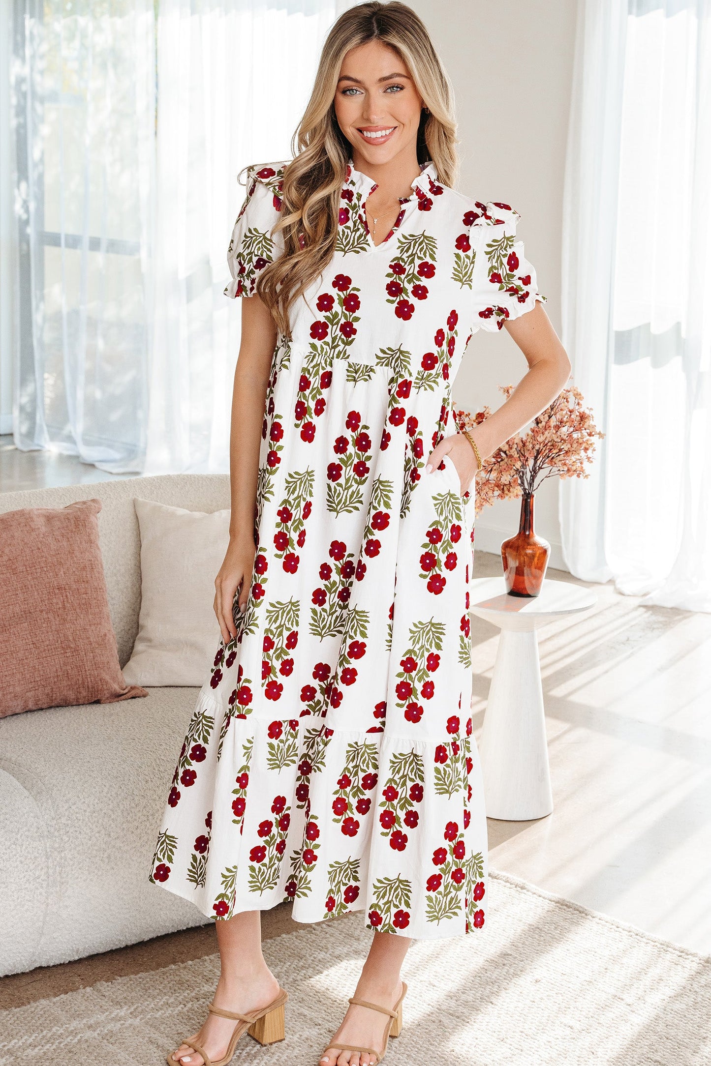 Promise Sleeve Tiered Maxi Dress