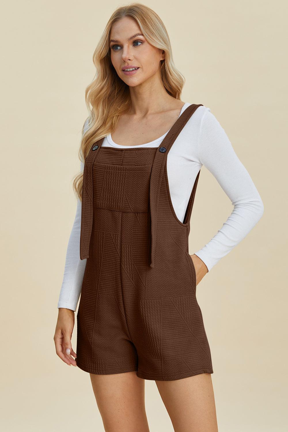 Double Take Full Size Texture Sleeveless Romper Brown