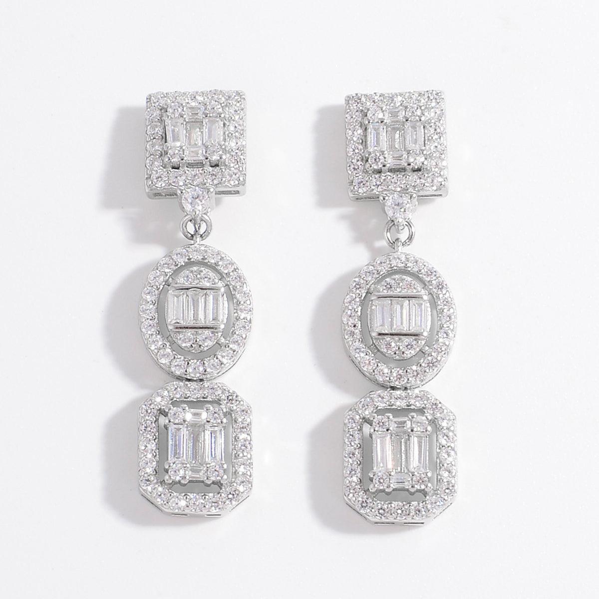 925 Sterling Silver Inlaid Zircon Earrings Silver One Size