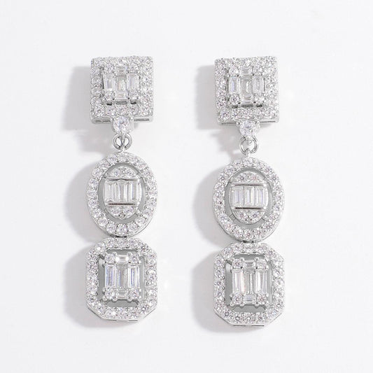 925 Sterling Silver Inlaid Zircon Earrings Silver One Size