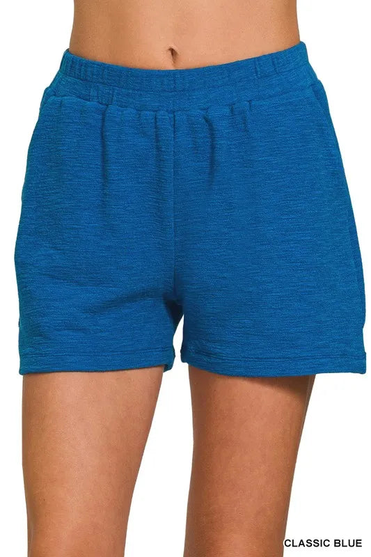 Zenana Cotton Slub Shorts CLASSIC BLUE