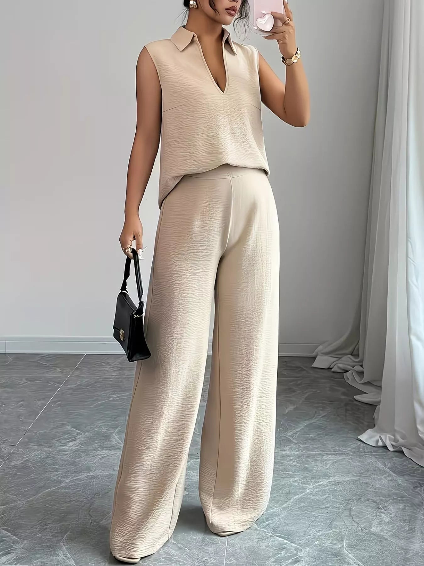 Sleeveless Top and Wide Leg Pants Set