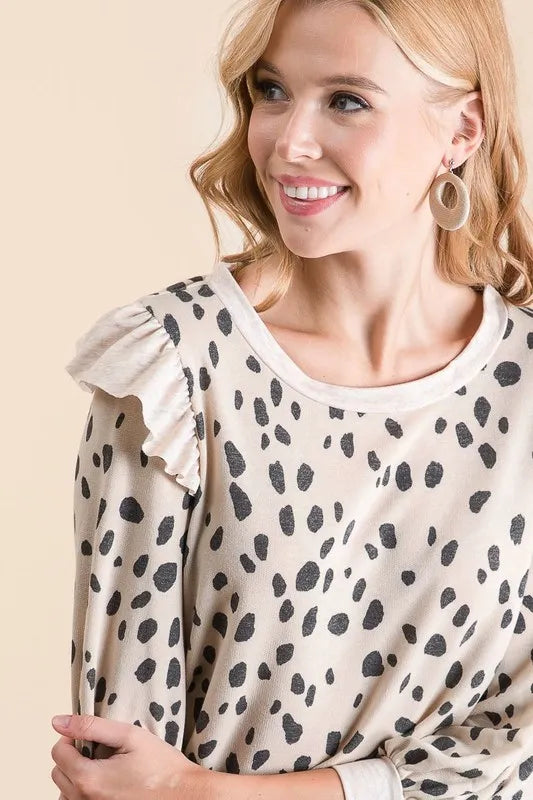 BiBi Dalmatian Print Terry Top with Contrast Band