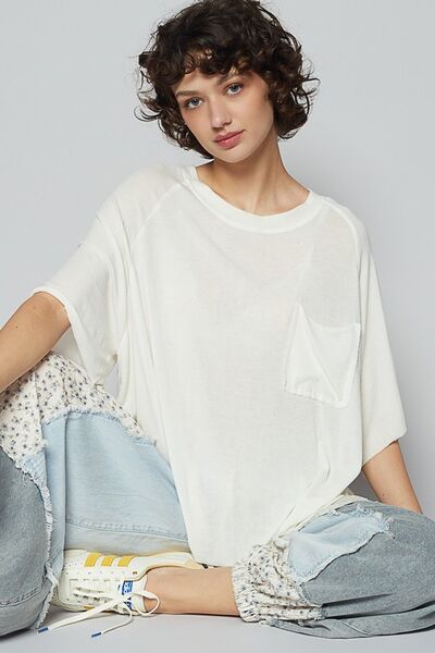 POL Round Neck Half Sleeve T-Shirt Off White