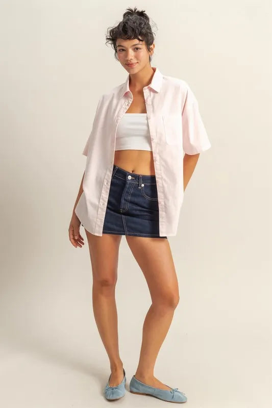 HYFVE Short Sleeve Button Down Oversized Shirt
