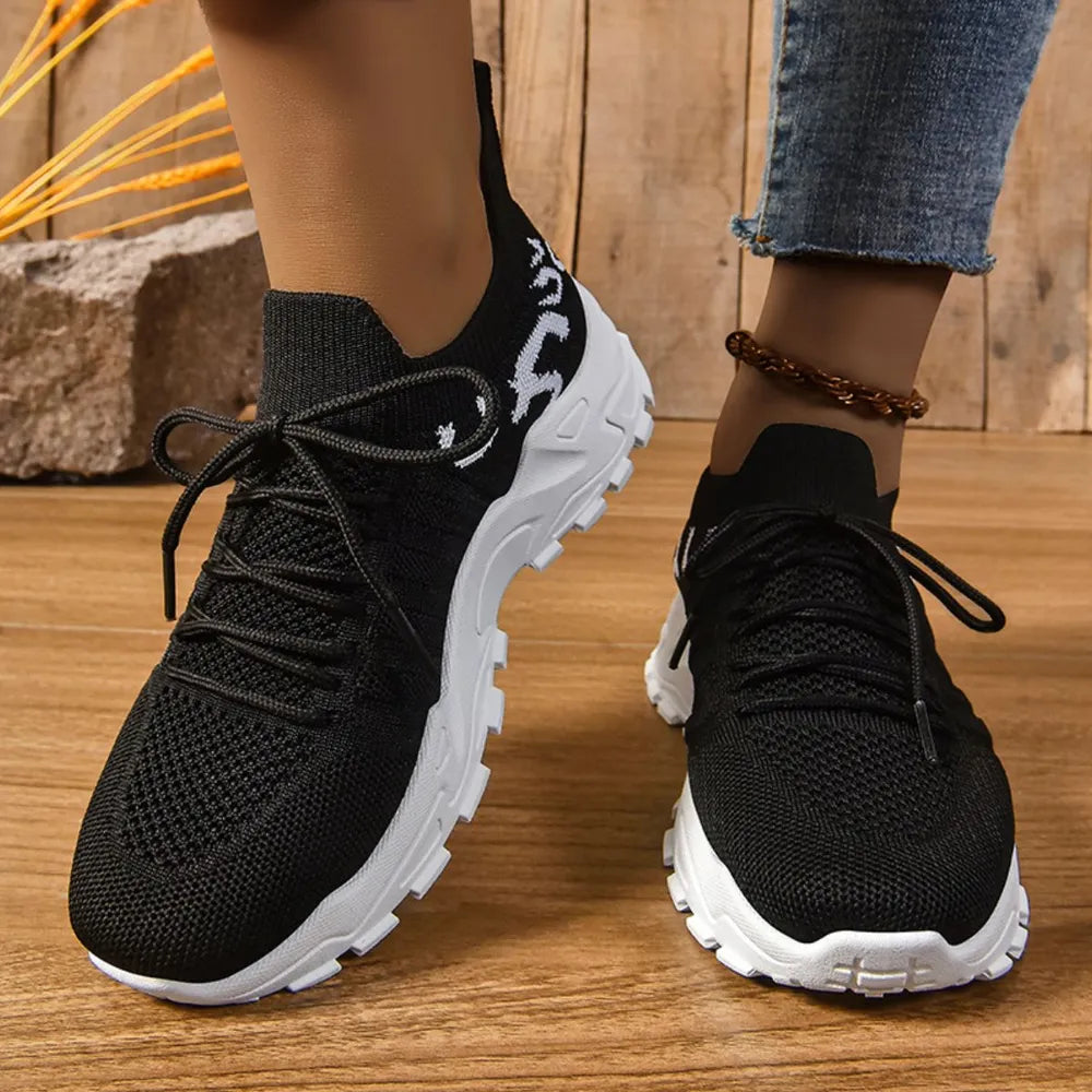 Lace Up Mesh Breathable Athletic Black