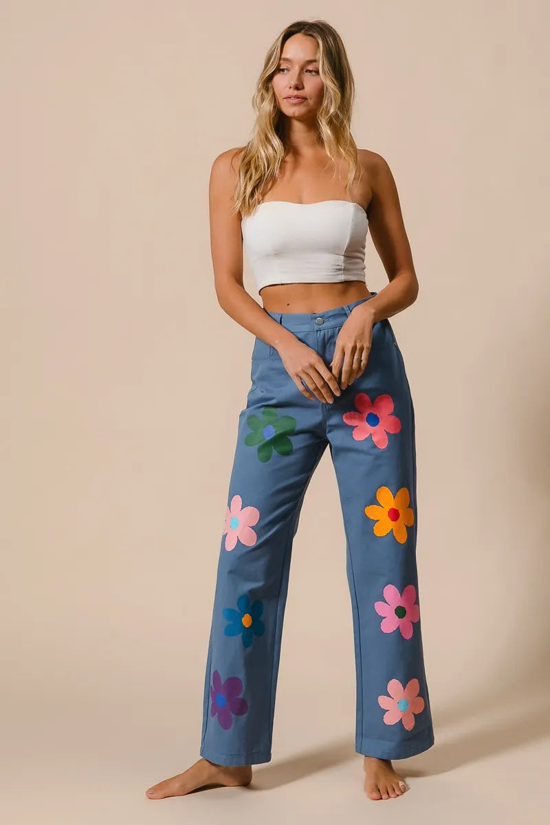 BiBi Flower Print Straight Legs Pants