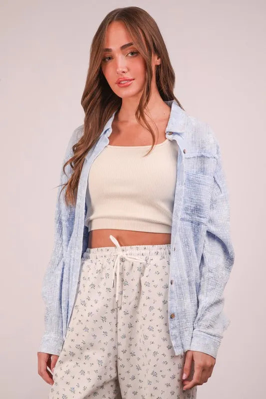 VERY J Plus Size Mineral Washed Gauze Shirt