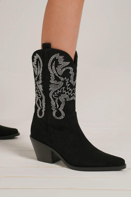 Beast Fashion Rhinestone Detail Point Toe Boots Black