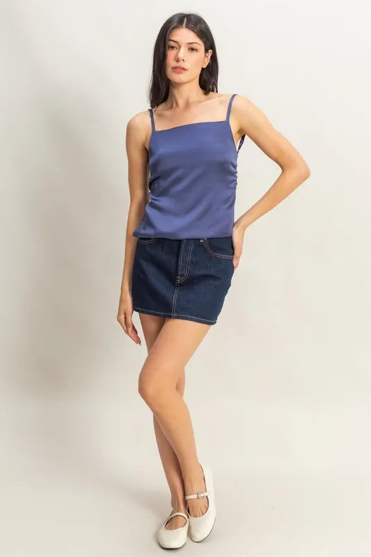 HYFVE Satin Back Tie Detail Cami DUSTY INDIGO