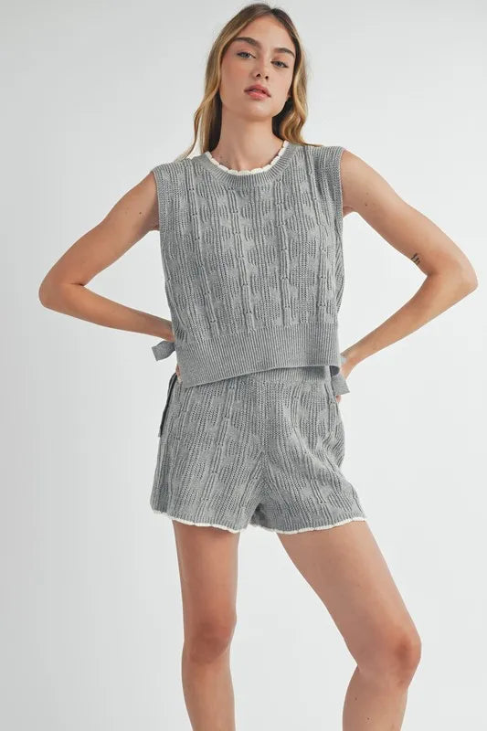 MABLE Side Tie Detail Knit Vest and Shorts Set