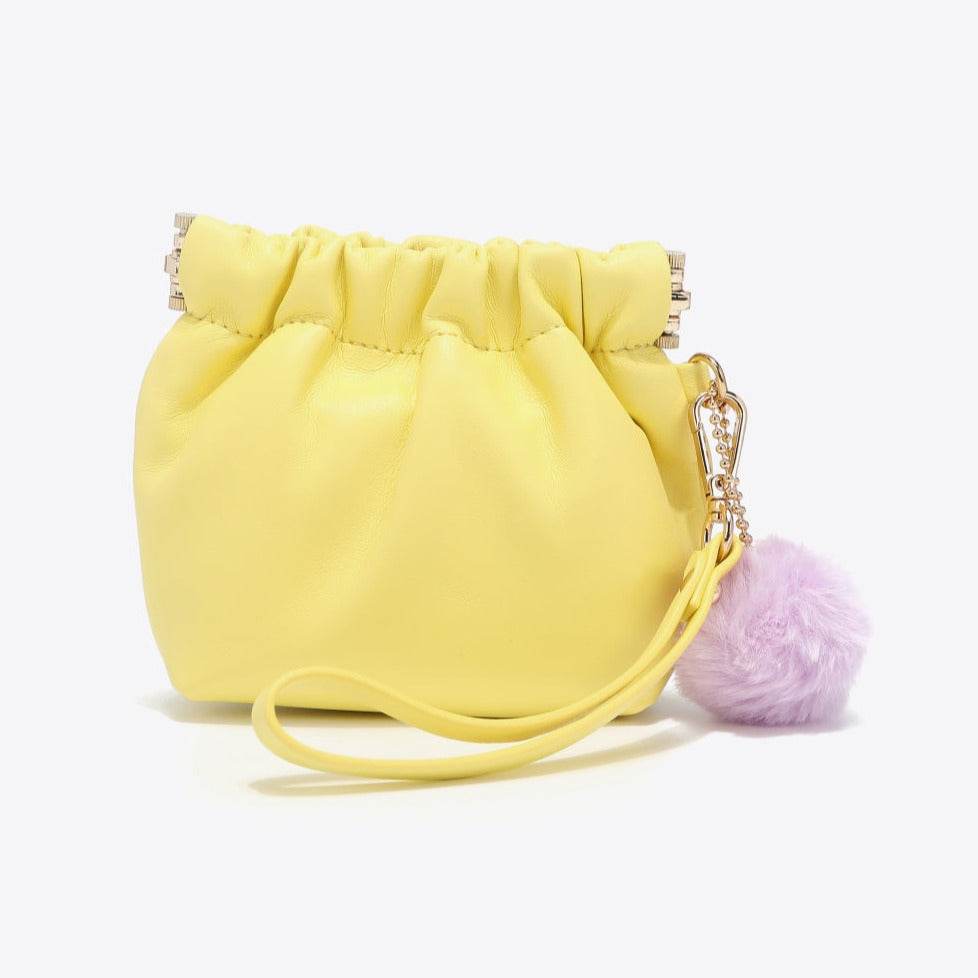 Faux Leather Women Pouch with Pompom Keychain - Nicole Lee USA