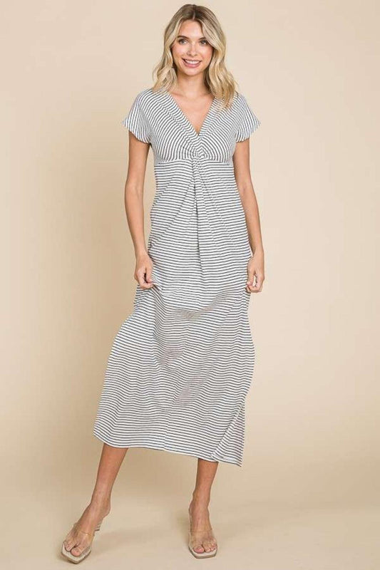 Culture Code Full Size Striped Twisted Detail Dress Black