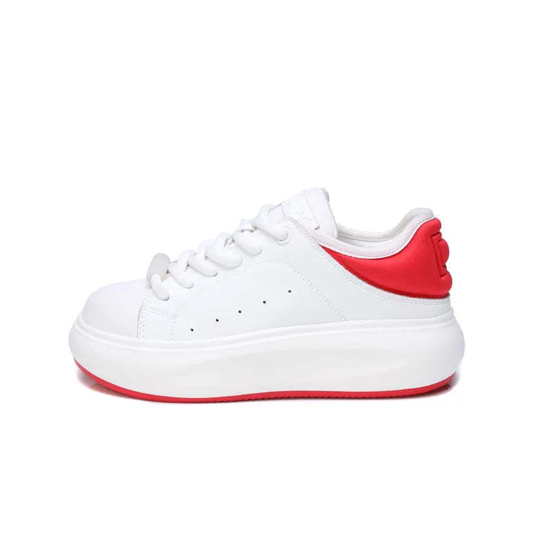 Lace Up Round Toe Platform Sneakers Red