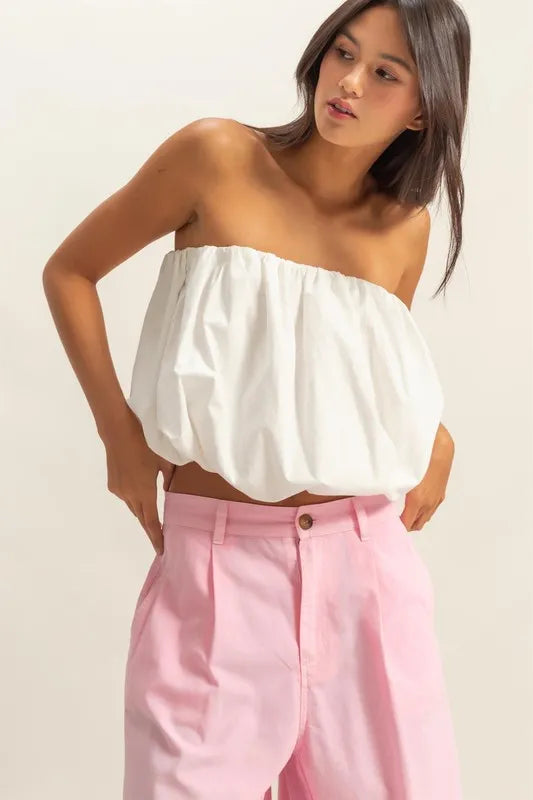 HYFVE Trendy Strapless Bubble Top WHITE