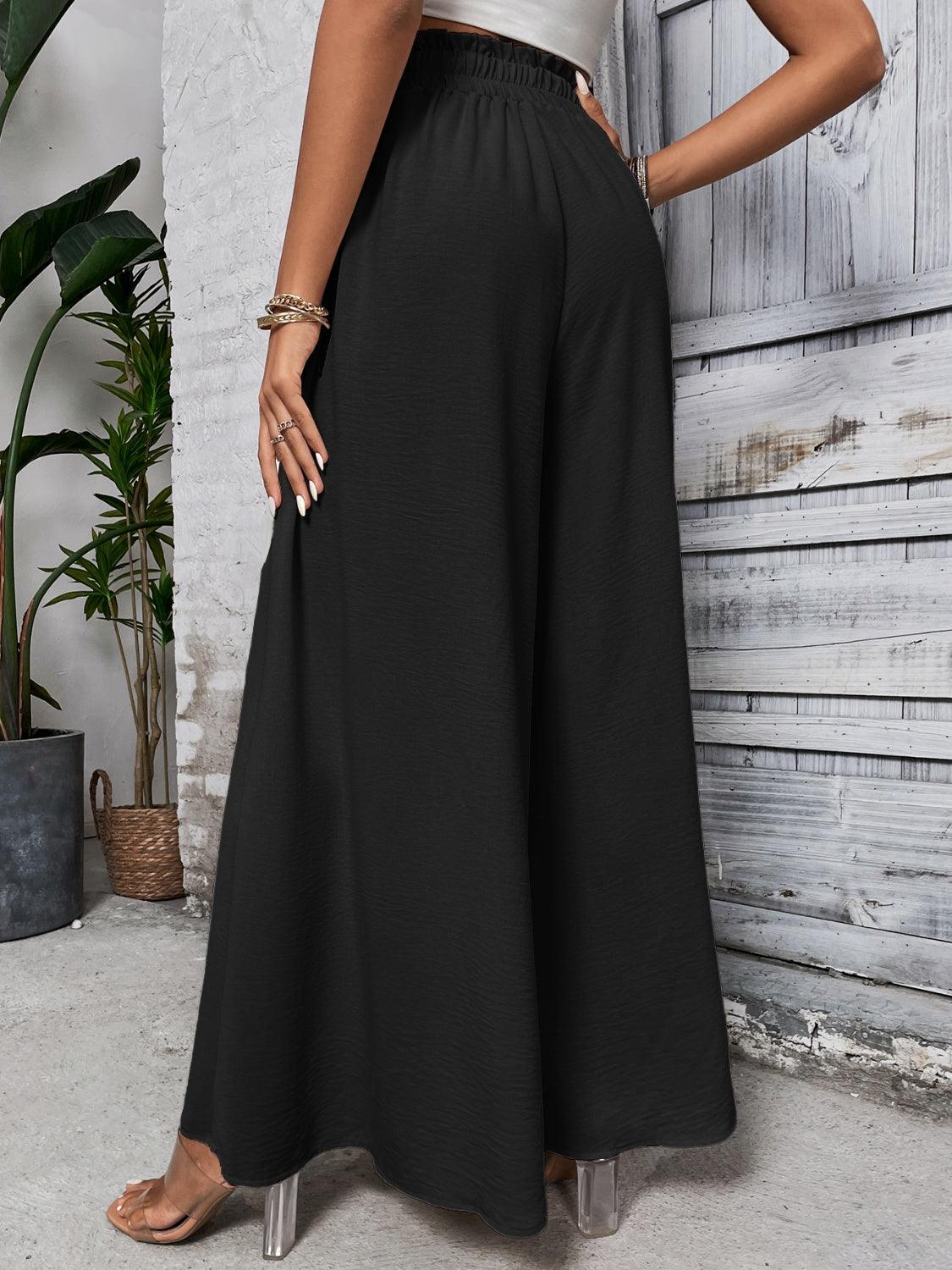 Honey Tied High Waist Wide Leg Pants Black