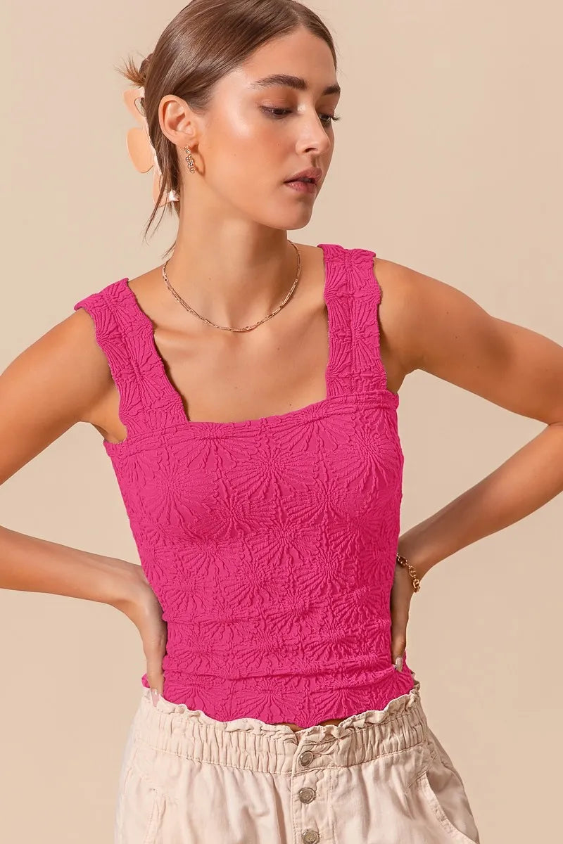 SO ME Floral Jacquard Seamless Tank Top FUCHSIA