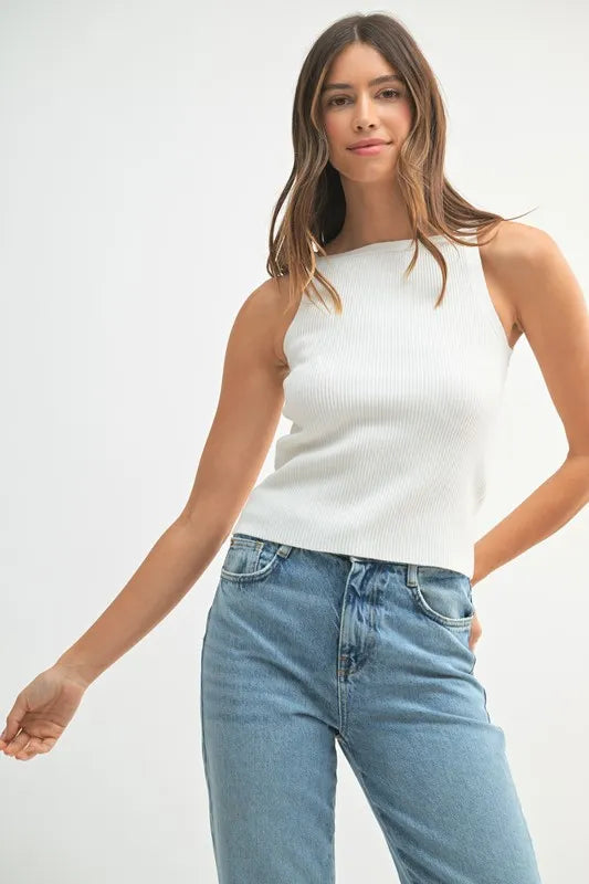 MABLE Ribbed Knit Tank Off White