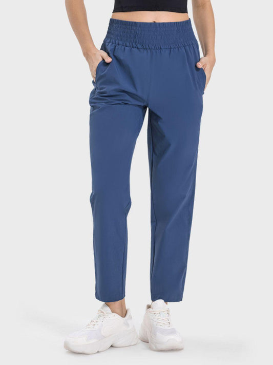 Millennia Pocketed High Waist Active Pants Peacock Blue