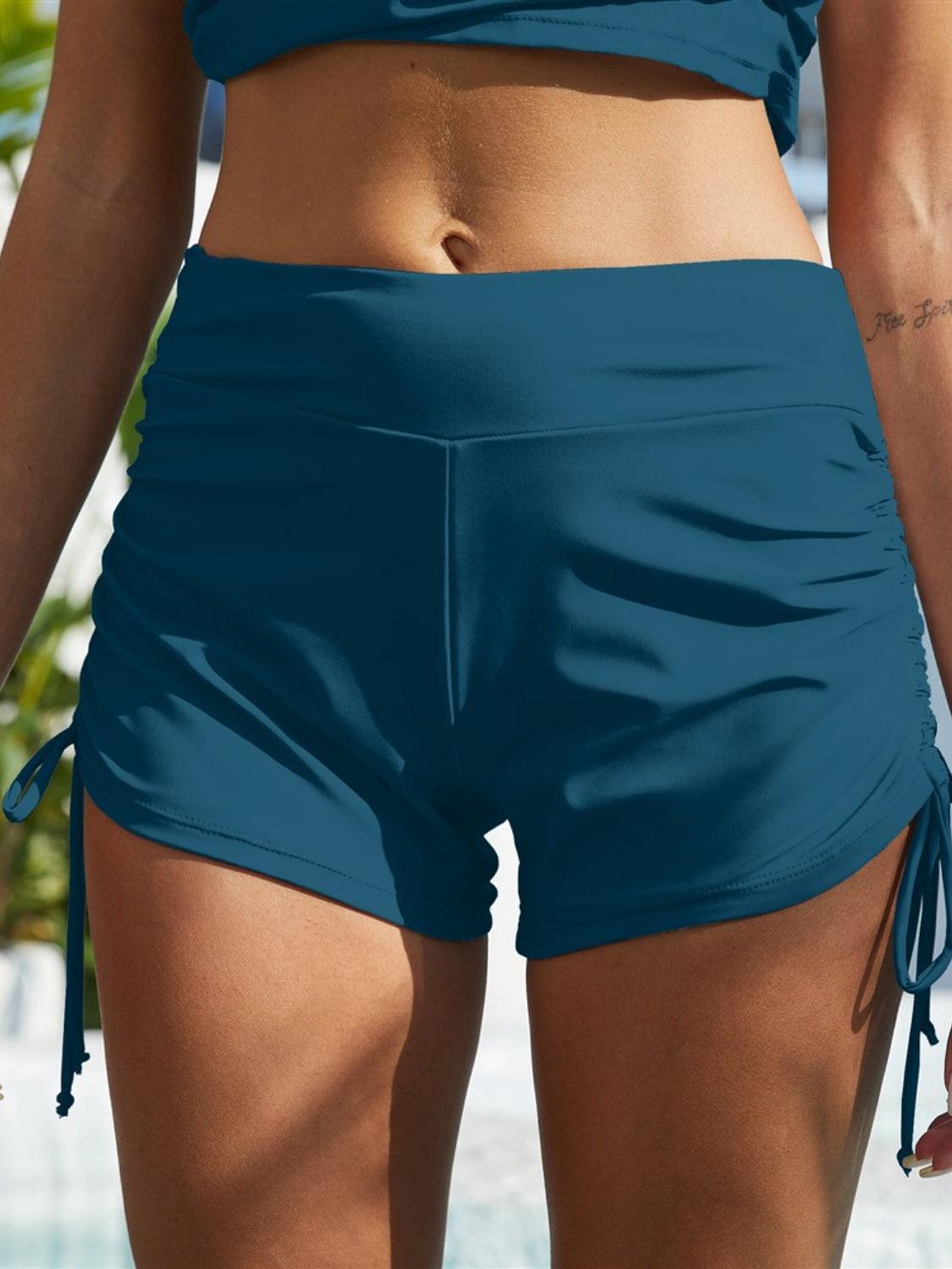 Drawstring Mid-Rise Waist Swim Shorts Deep Teal