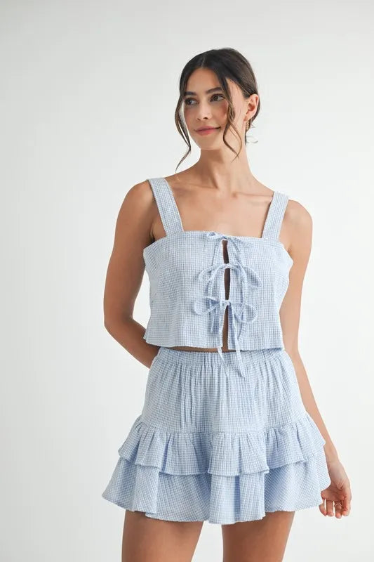 MABLE Gingham Plaid Crop Top and Mini Skirt Set