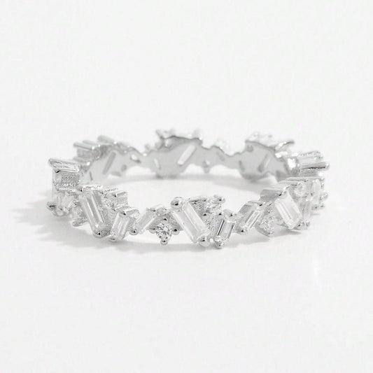 925 Sterling Silver Inlaid Zircon Ring Silver