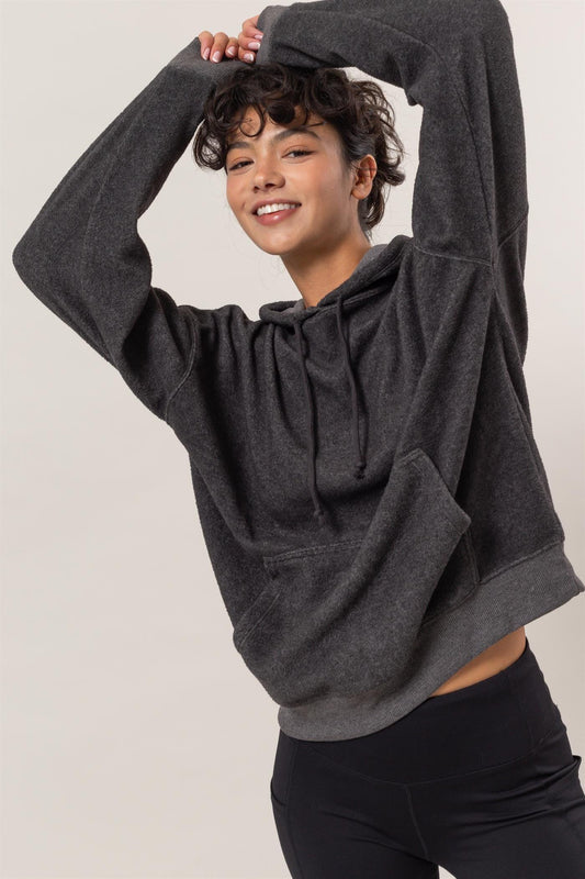 HYFVE Brushed Long Sleeve Hoodie with Kangaroo Pocket Charcoal