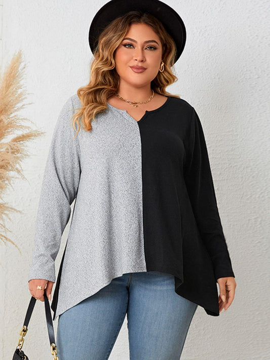 Honey Plus Size Contrast Notched Neck T-Shirt Black