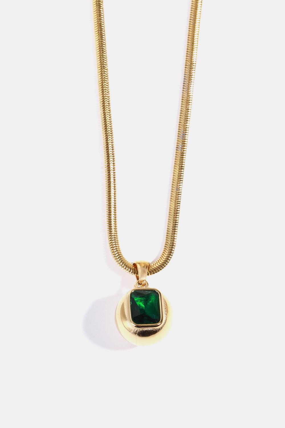 Zircon 18K Gold-Plated Geometrical Shape Pendant Necklace Dark Green One Size