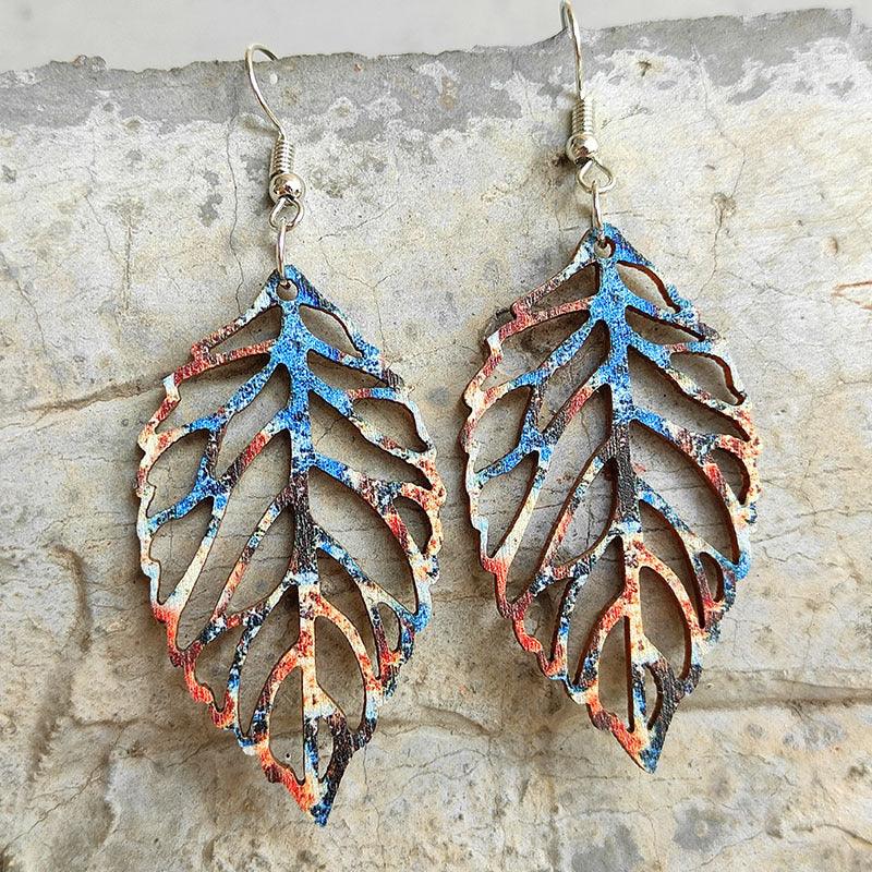 Leaf Shape Wooden Dangle Earrings Style B One Size