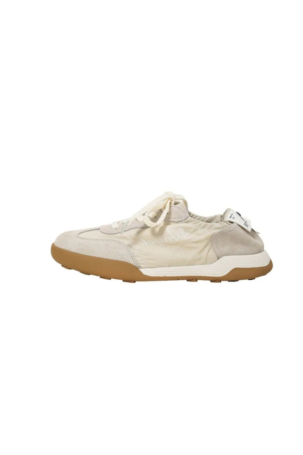 Lace Up Contrast Round Toe Flats Sneakers Beige
