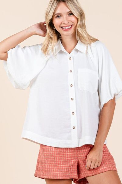 Mittoshop Airflow Short Bubble Sleeve Button Down Shirt