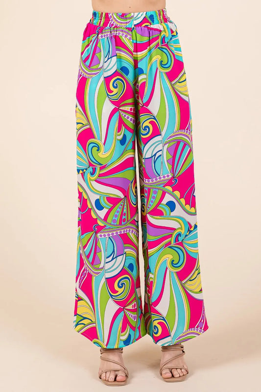 Mittoshop Abstract Print Elastic Waist Wide Leg Pants FUCHSIA MULTI
