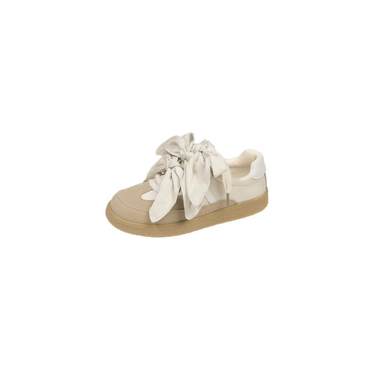 Round Toe Platform Sneakers Beige
